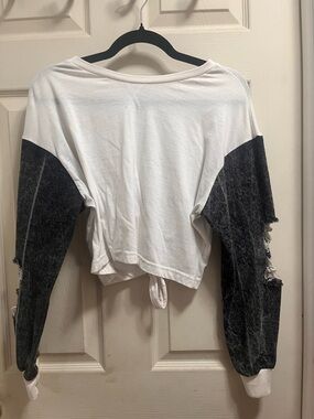 Girls White and Charcoal Long-Sleeve Cropped Top